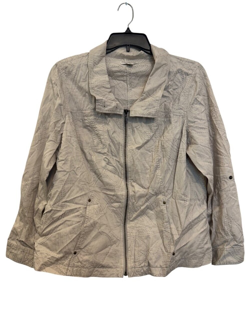Coldwater Creek Beige Embroidered Cotton Jacket W18 Full Zip Lightweight